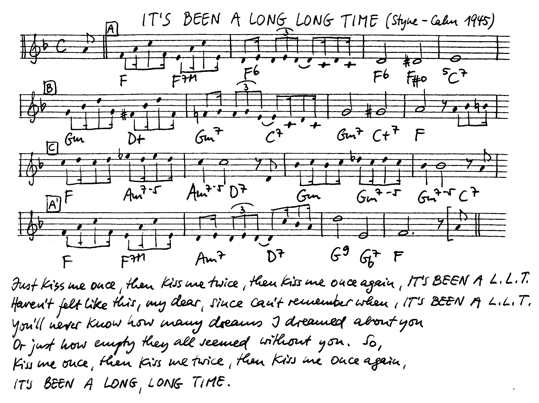 it's been a long long time free jazz leadsheet - Courtesy of the Jungle Jazz Band